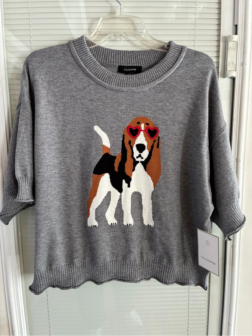 Anthropologie Calligraphie Gray Beagle Graphic Sweater